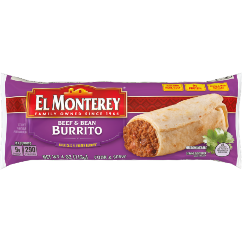 El Monterey® Classic Single Serve Beef & Bean Burrito Perspective: front