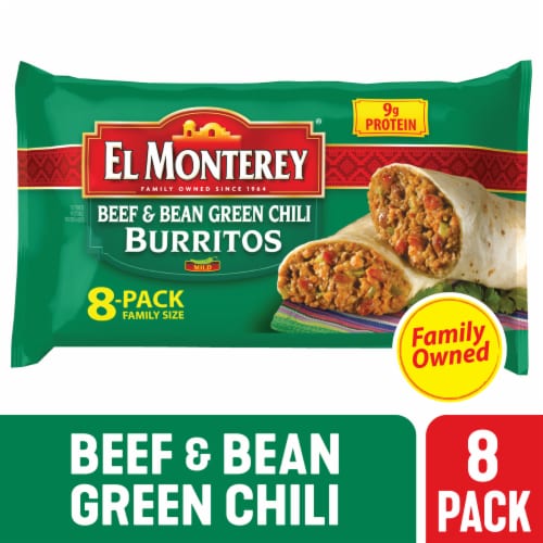 El Monterey® Family Size Beef & Bean Green Chili Frozen Burritos Perspective: front