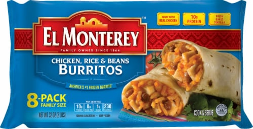 El Monterey® Chicken Rice & Bean Burritos Family Size 8 Count Perspective: front