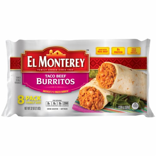 El Monterey Taco Beef Burritos Family Size, 8 ct / 4 oz - Kroger