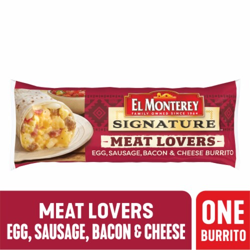 El Monterey® Signature Meat Lovers Egg Sausage Bacon & Cheese Burrito Perspective: front