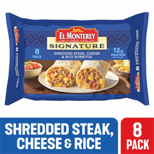 El Monterey® Signature Shredded Steak Cheese & Rice Frozen Burritos Perspective: front