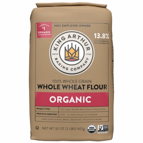 King Arthur, 100% Organic Whole Wheat Flour, 100% Whole Grain, Non-GMO Project Verified Perspective: front