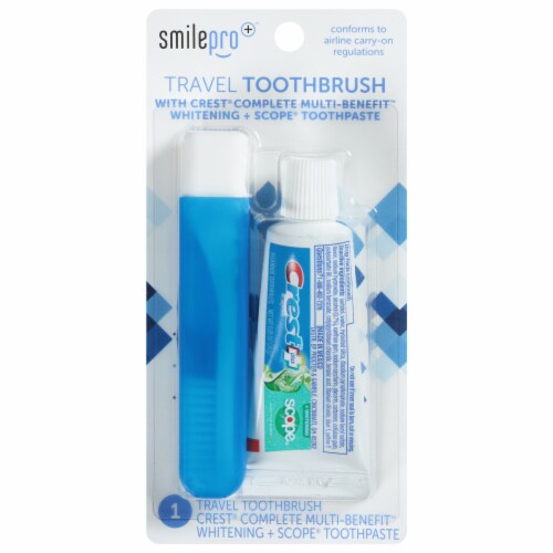 Smilepro™ Travel Toothbrush with Crest® Complete Toothpaste Perspective: front