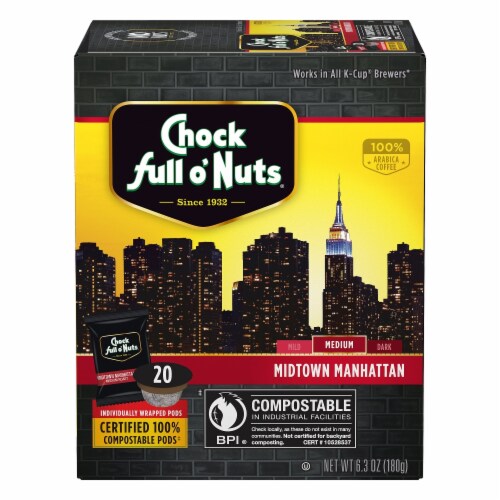 Chock Full o' Nuts Midtown Manhattan Medium Roast Coffee Pods Perspective: front