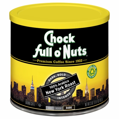 Chock Full o'Nuts® New York Dark Roast Ground Coffee Can Perspective: front