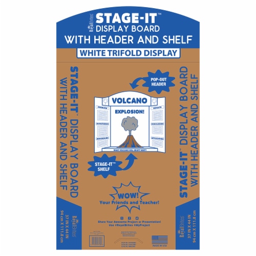 Royal Brites® Stage-It™ Display Board with Crown Header and Shelf - White/Kraft Perspective: front