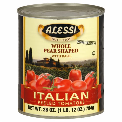 Alessi® Whole Pear Shaped with Basil Italian Peeled Tomatoes Perspective: front