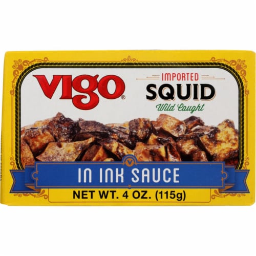 Vigo KHFM00000844 Spanish Squid in Ink Sauce, 4 oz Perspective: front