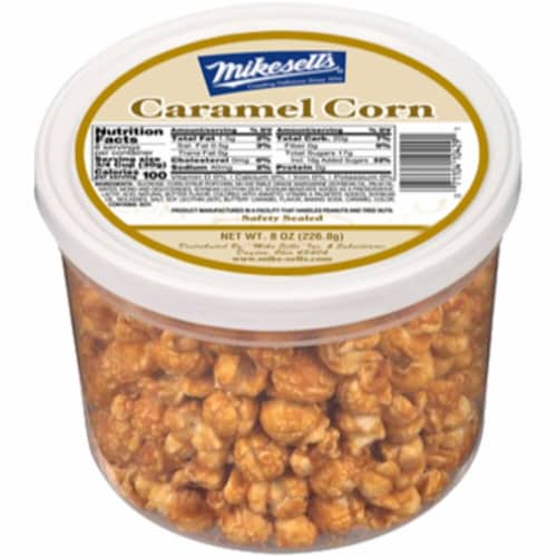 Mikesell's Caramel Corn Canister Perspective: front