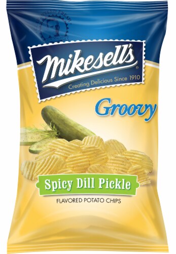 Mikesell's Spicy Dill Pickle Flavored Potato Chips Perspective: front