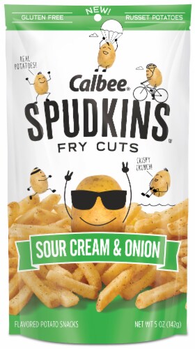 Calbee Spudkins Honey Sour Cream & Onion Fry Cuts Flavored Potato Snacks Perspective: front