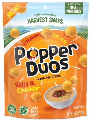 Harvest Snaps Popper Duos Salsa & Cheddar Green Pea Crisps Perspective: front
