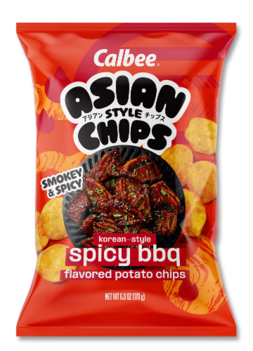Calbee® Asian and Korean-Style Spicy BBQ Potato Chips Perspective: front
