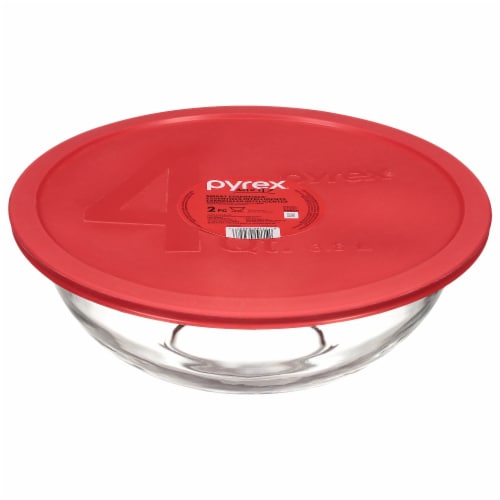 Pyrex Smart Essentials Glass Mixing Bowl - Clear/Red, 4 qt - Pay Less Super  Markets