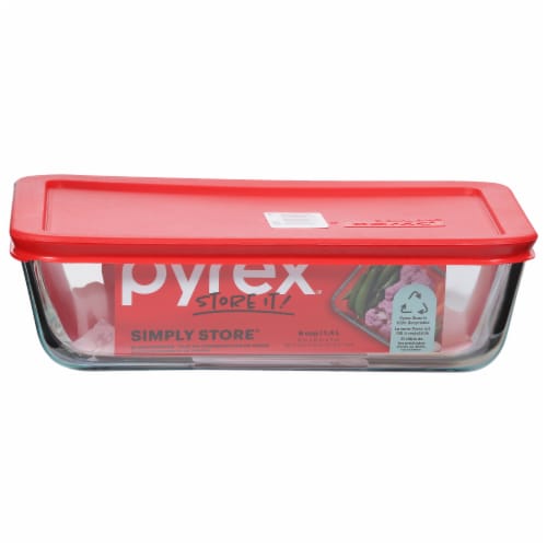 Pyrex® 6-Cup Covered Glass Storage Dish - Red/Clear Perspective: front