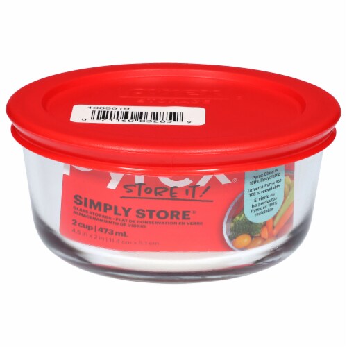 Pyrex® Round 2 Cup Storage Container with Red Lid Perspective: front