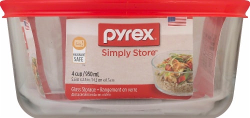Pyrex® Covered Round Storage Dish - Clear/Red Perspective: front