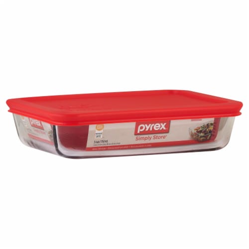 Pyrex 3-Cup Rectangle Food Storage, Pack of 2 Containers, Box of 2, Clear,  Red Cover