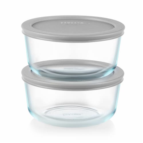 Pyrex 4-Cup Round Glass Bowls With Lids Perspective: front