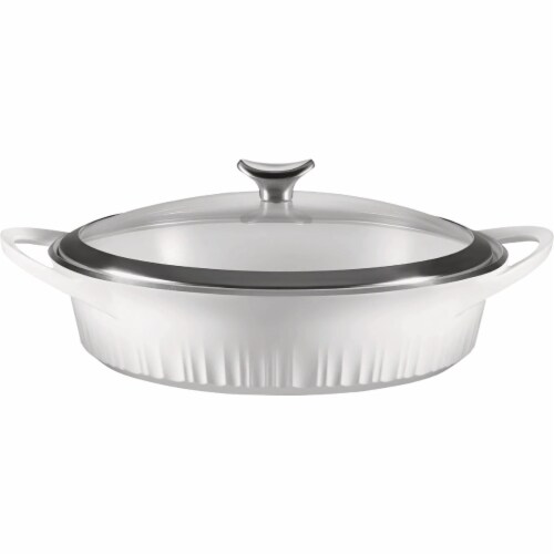 CorningWare 4 Qt. White Cast Aluminum Braiser Baking Dish with Lid 1143454 Perspective: front