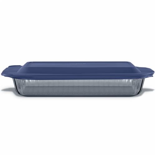 Pyrex Glass 3 qt Baker - Blue Lid Perspective: front