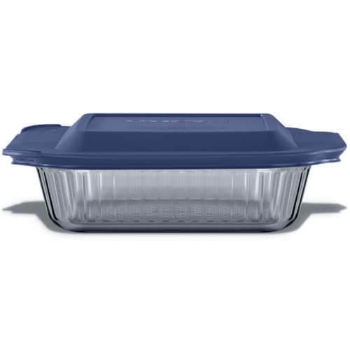 Pyrex Glass 3 qt Baker - Blue Lid Perspective: front