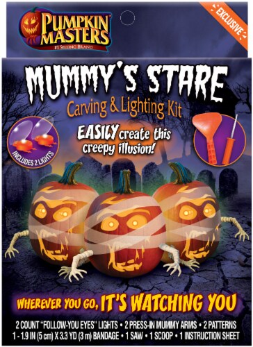 Pumpkin Masters Halloween Mummy Stare Pumpkin Light Kit Perspective: front