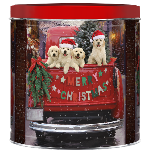 GiftPop Puppies Merry Ride Assorted Popcorn Tin Perspective: front