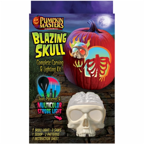 Pumpkin Masters® Blazing Skull Complete Carving & Lighting Kit Perspective: front