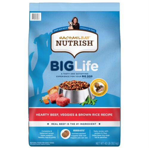 Rachael Ray Nutrish Big Life Hearty Beef Veggie & Brown Rice Recipe Dry Dog Food Perspective: front
