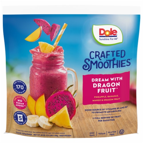 DOLE CRAFTED SMOOTHIE BLENDS® Tropical Fruit with Dragon Fruit Blend Bags Perspective: front