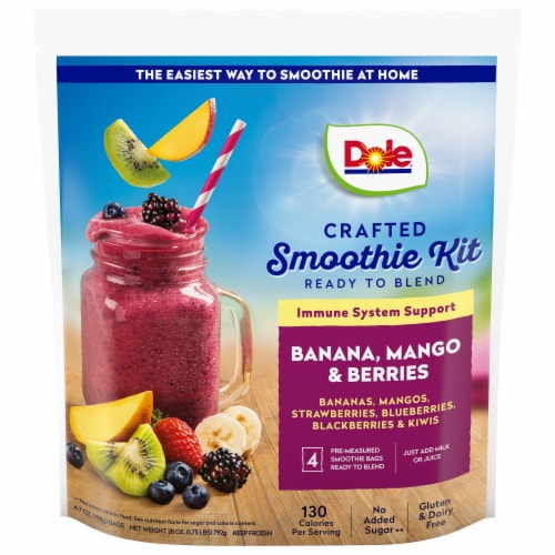 Dole Crafted Banana/Mango/Berries Smoothie Kit 4 - 7 oz Bags Perspective: front