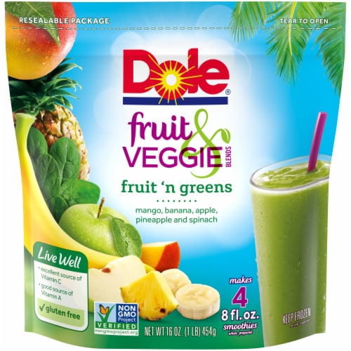 Dole® Fruit & Veggie Fruit 'n Greens Frozen Fruit Blend Perspective: front