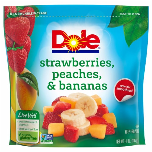 Dole® Strawberries Peaches & Bananas Frozen Fruit Perspective: front