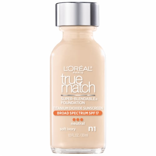 L'Oreal® Paris True Match Super-Blendable® Neutral Soft Ivory N1 Liquid Foundation Perspective: front