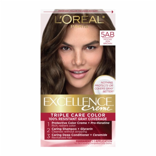 L'Oreal Paris Excellence Permanent Hair Color with Triple Care Protection 5AB Mocha Ash Brown Perspective: front