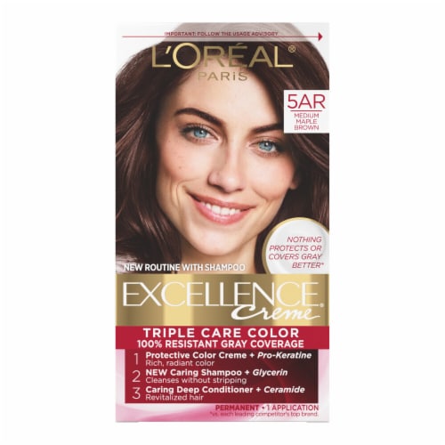 L'Oreal Paris Excellence Creme 5AR Medium Maple Brown Permanent Triple Care Hair Color Perspective: front