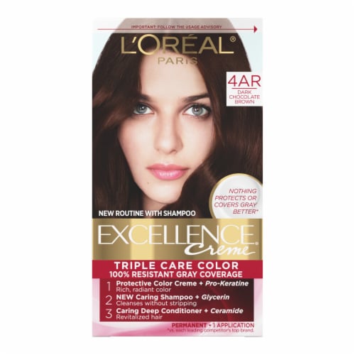 L'Oreal Paris Excellence Permanent Hair Color with Triple Care Protection 4AR Dark Chocolate Brown Perspective: front