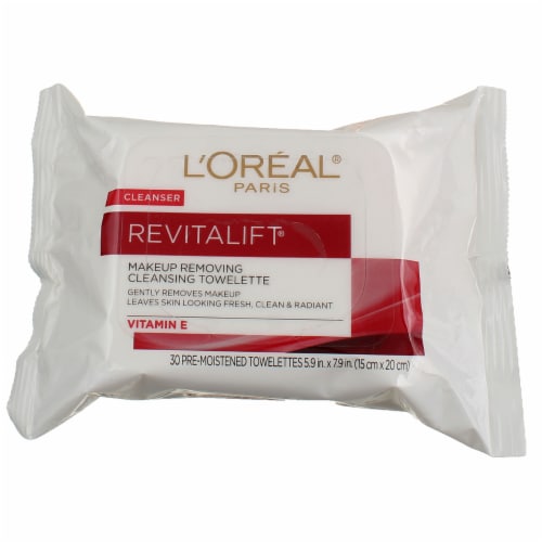 L'Oreal Paris RevitaLift Makeup Remover Towelettes, 30 Ct Perspective: front