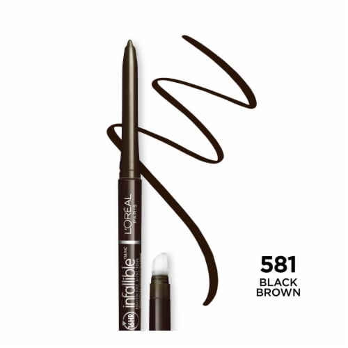 L'Oreal Paris Infallible Black Brown Never Fail Pencil Eyeliner with Built in Sharpener Perspective: front