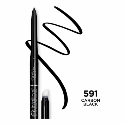 L'Oreal Paris Infallible Carbon Black Never Fail Pencil Eyeliner with Built in Sharpener Perspective: front