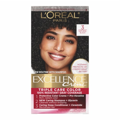 L'Oreal Paris Excellence Creme 3 Natural Black Permanent Triple Care Hair Color Perspective: front