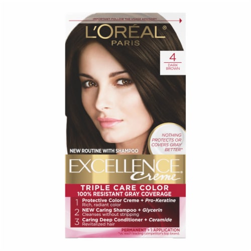 L'Oreal Paris Excellence 4 Dark Brown Creme Permanent Triple Care Hair Color,   ct - Kroger