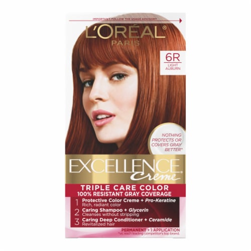 L'Oreal Paris Excellence 6R Light Auburn Creme Permanent Triple Care Hair  Color, 1.0 ct - Fry's Food Stores