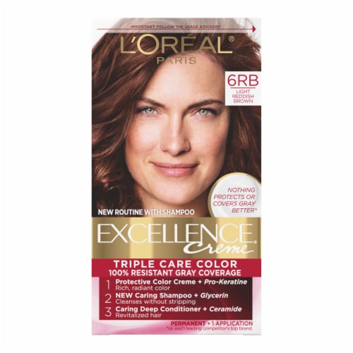 L'Oreal Paris Excellence Permanent Hair Color with Triple Care Protection 6RB Light Reddish Brown Perspective: front