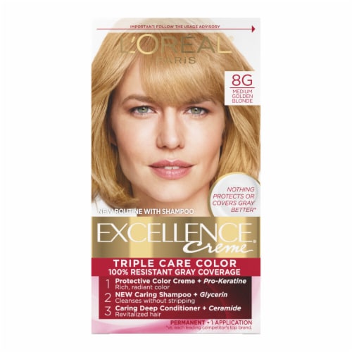 L'Oreal Paris Excellence Creme 8G Medium Golden Blonde Permanent Triple Care Hair Color Perspective: front