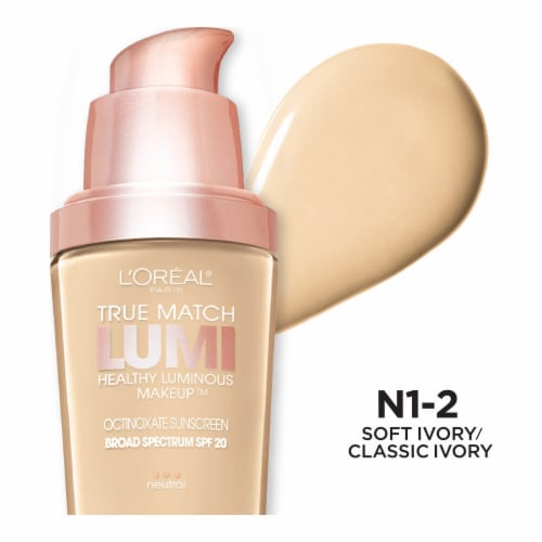 L'Oreal Paris True Match Lumi Foundation N1-2 Soft Ivory/Classic Ivory Perspective: front