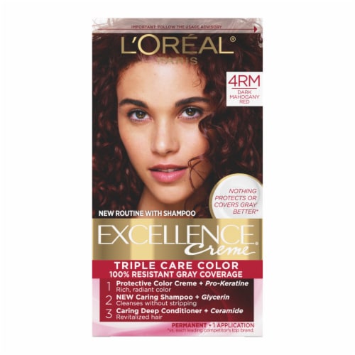 L'Oreal Paris Excellence Creme 4RM Dark Mahogany Red Permanent Triple Care Hair Color Perspective: front