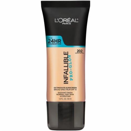 L'Oreal Paris Infallible Pro-Glow 202 Creamy Natural Octinoxate Sunscreen Broad Spectrum SPF 15 Perspective: front
